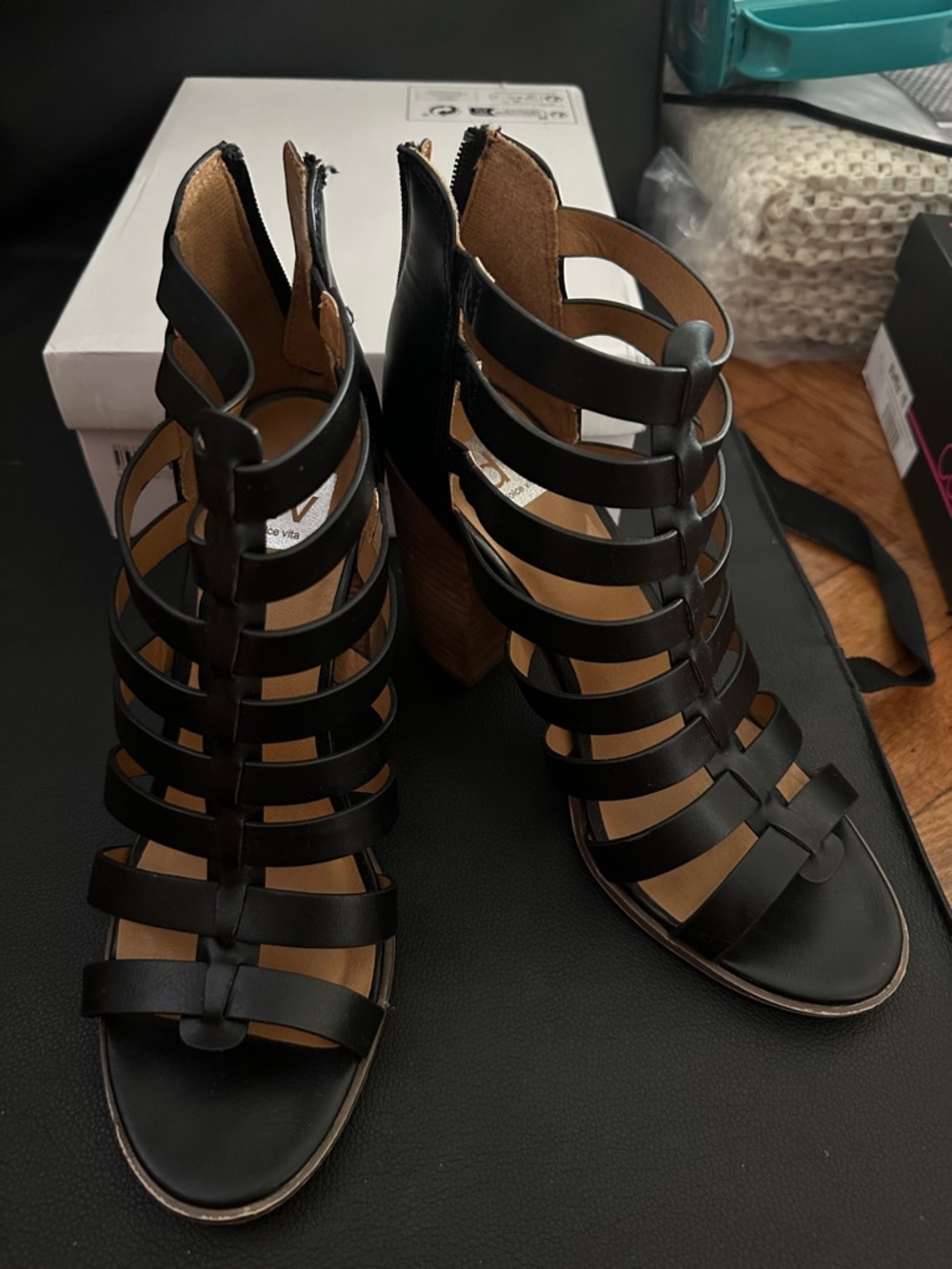 Dolce Vita Black Multi-Strap Block Heel Sandals